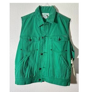 Jordache Women's Denim Vest Size L Green Button-Front Sleeveless Vintage NEW